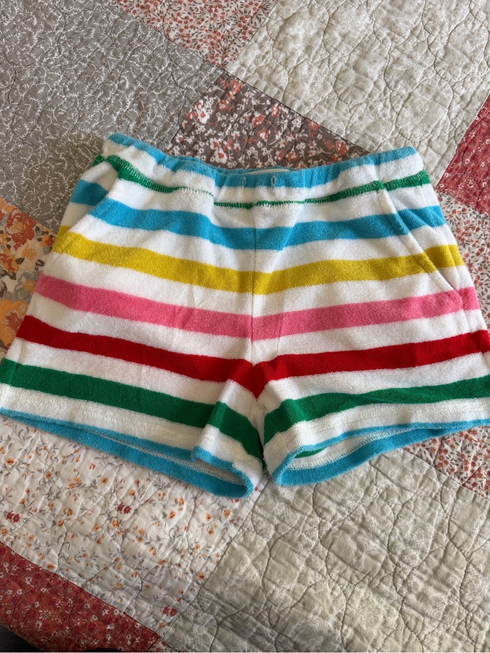 Mini Boden Kids Rainbow Stripe Terry Shorts - White Multi